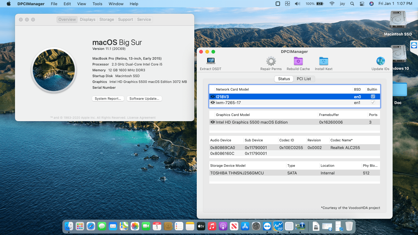 Success Hackintosh macOS Big Sur 11.1 Build 20C69 in Toshiba Dynabook R63/P (Portege Z30-B Series)
